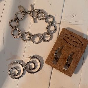 (2) pairs of Lois Hill hoop earrings and bracelet. 925 Sterling Silver